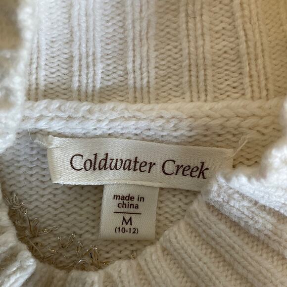 Coldwater Creek Embroidered Doves Sweater cream white mock neck angora ivory M - Picture 3 of 10